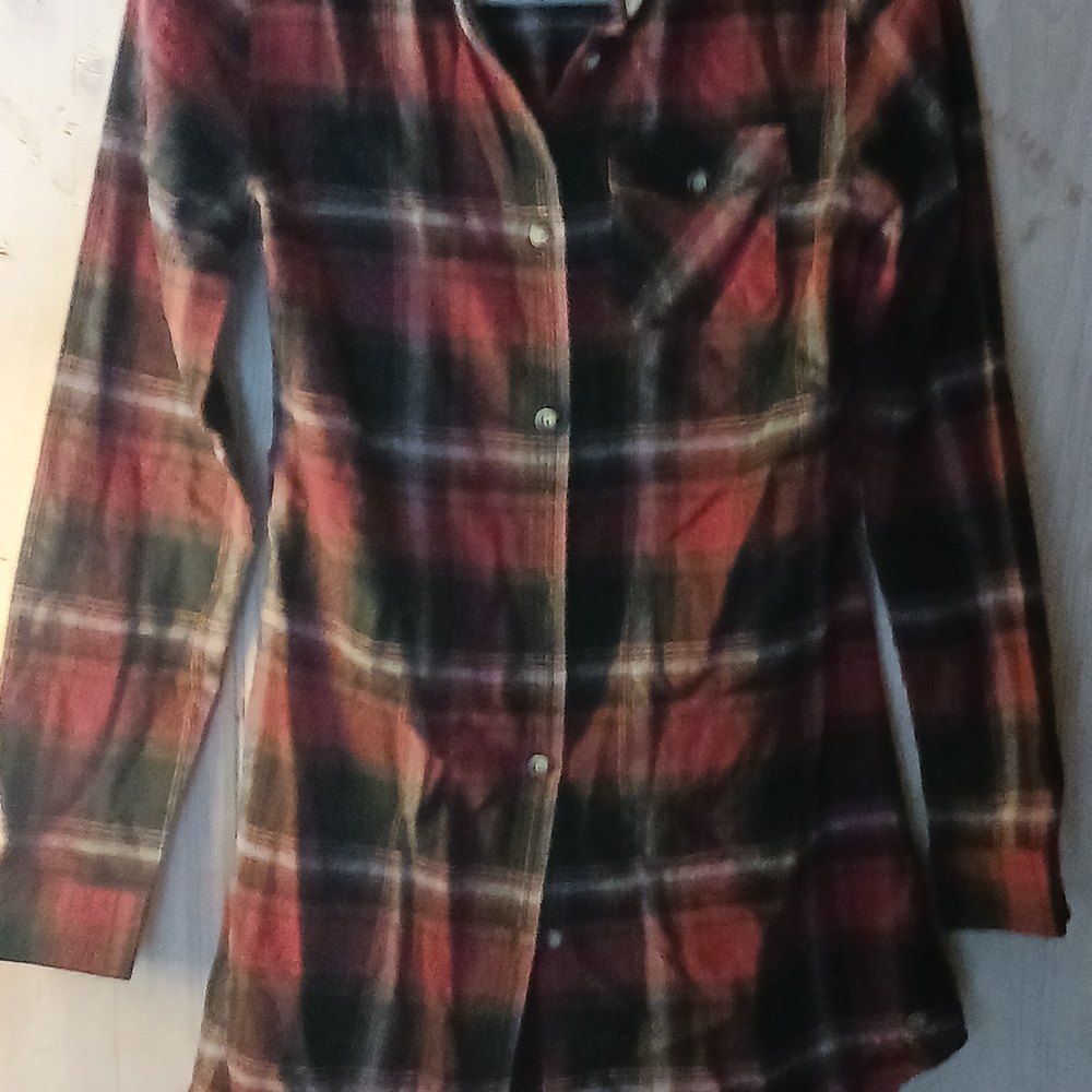 Plaid Button-Up Women's Shirtail Dress XS Flannel